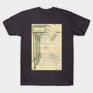 Vintage Architecture, Arches and Columns Perspective by Henricus Hondius T-Shirt